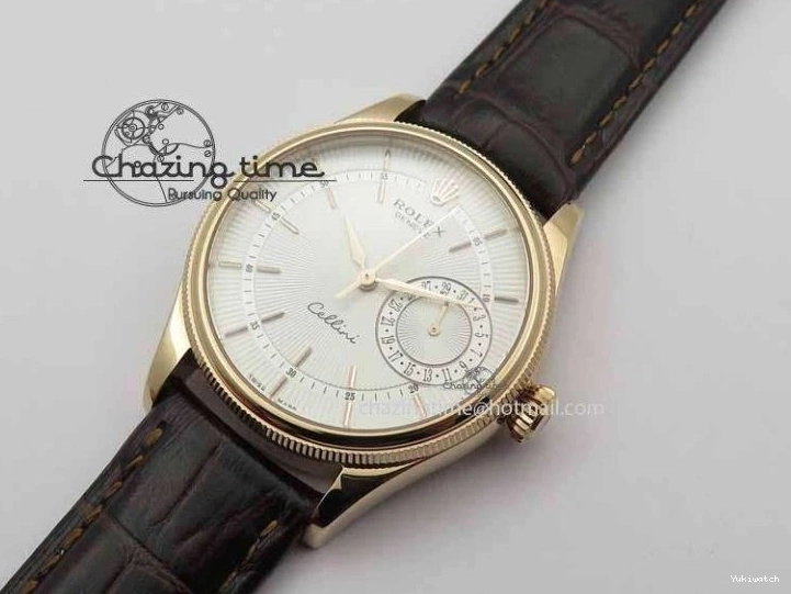 Brown On VF Date Best Cellini Dial A3165 White Strap RG Stick Markers Leather Edition 0104